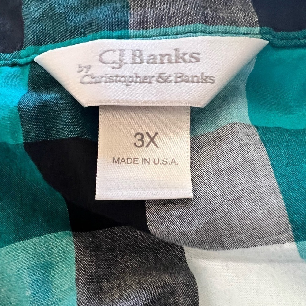 CJ Banks 3X Plaid Shirt Elbow Length Sleeve Button Up Ruffle Casual Square Neck - Picture 7 of 8